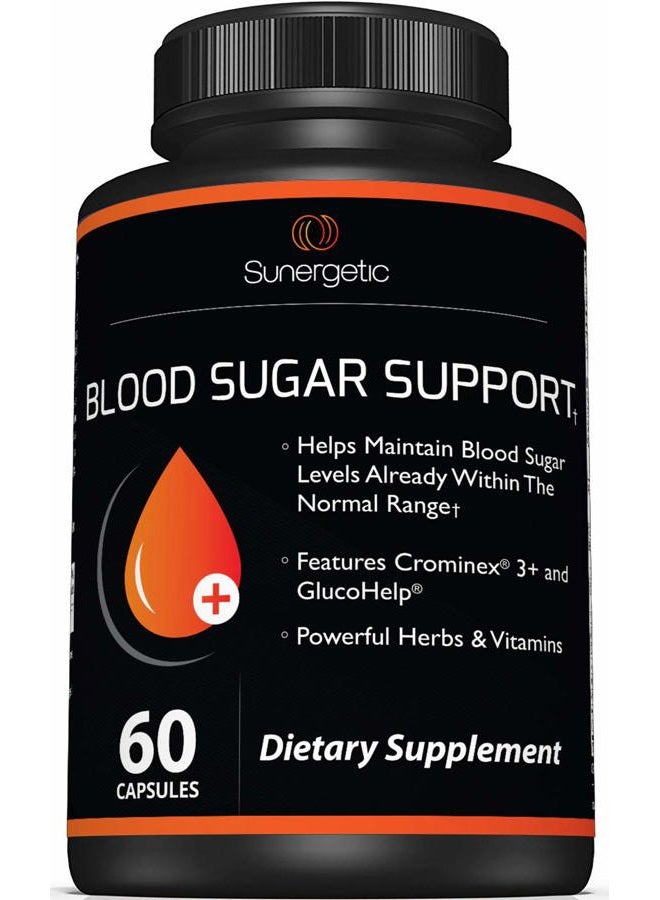 Sunergetic Premium Blood Sugar Support Supplement–Supports Healthy Blood Sugar Levels Already Within Normal Range – Includes Bitter Melon Extract, Vanadium, Chromium, Cinnamon, & Alpha Lipoic Acid-60 Capsules - Image 1