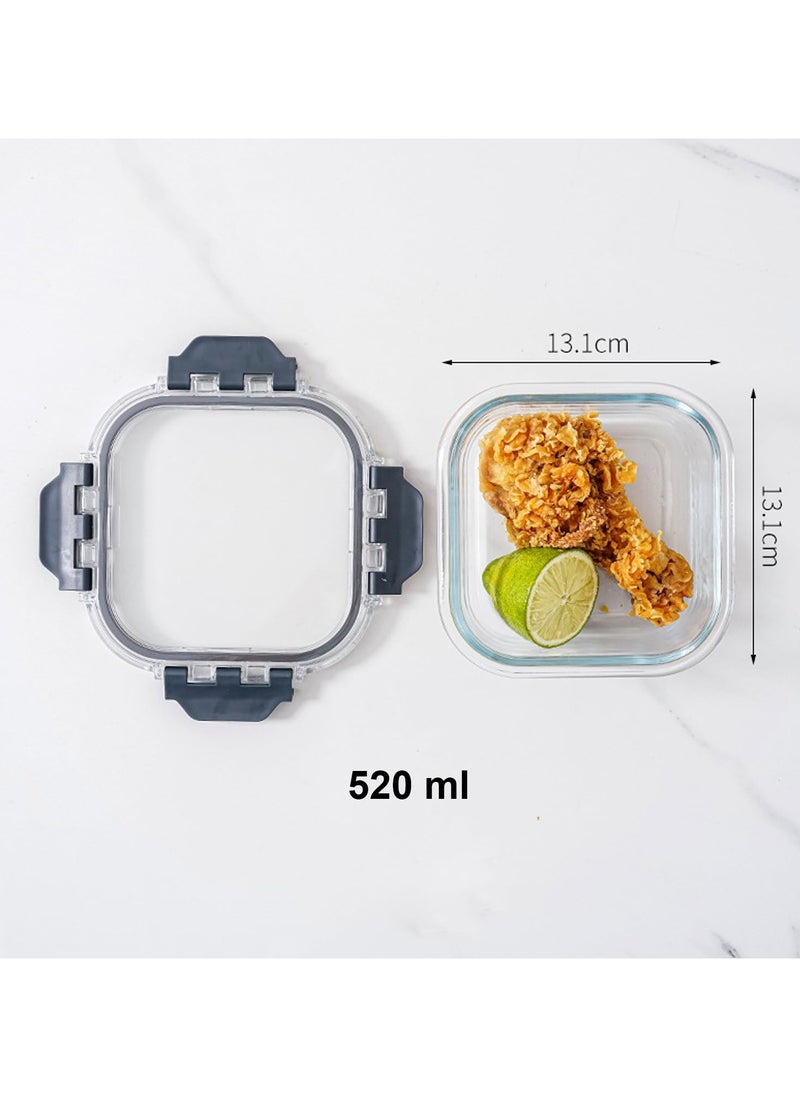TYCOM Glass Meal Prep Containers (3 pcs Square) - Glass Food Storage Containers with Lids, Glass Lunch Box, Portion Control, Airtight, Glass Bento Box Lunch Containers- 3P Square Black  - Image 3