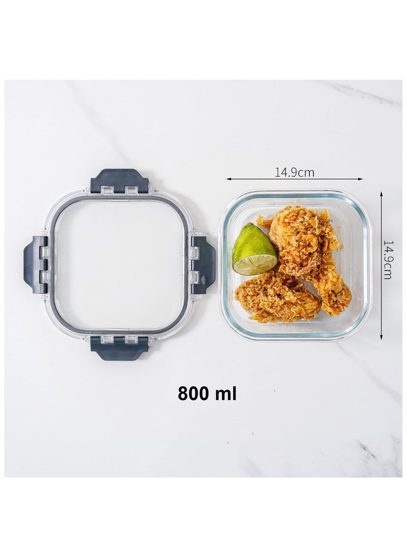 TYCOM Glass Meal Prep Containers (3 pcs Square) - Glass Food Storage Containers with Lids, Glass Lunch Box, Portion Control, Airtight, Glass Bento Box Lunch Containers- 3P Square Black  - Image 5