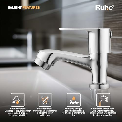 Ruhe® Liva Brass Faucet/Brass Tap | Pillar Cock Faucet/Tap with Chrome Finish for Bathroom Washbasins & Kitchen Sinks| Bathroom wash Basin tap - Image 3