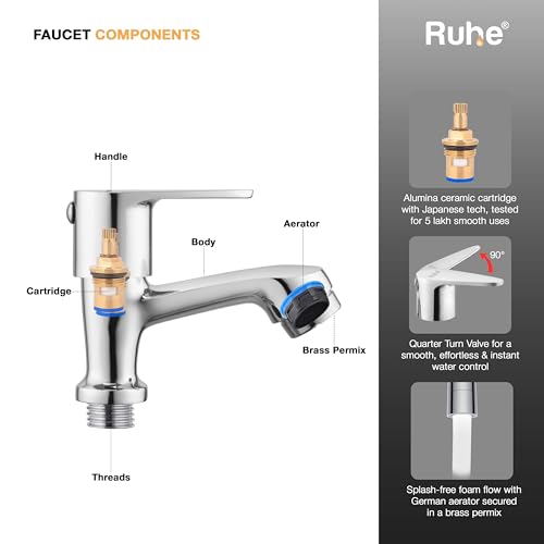Ruhe® Liva Brass Faucet/Brass Tap | Pillar Cock Faucet/Tap with Chrome Finish for Bathroom Washbasins & Kitchen Sinks| Bathroom wash Basin tap - Image 4