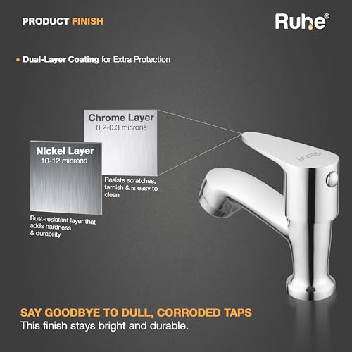 Ruhe® Liva Brass Faucet/Brass Tap | Pillar Cock Faucet/Tap with Chrome Finish for Bathroom Washbasins & Kitchen Sinks| Bathroom wash Basin tap - Image 5