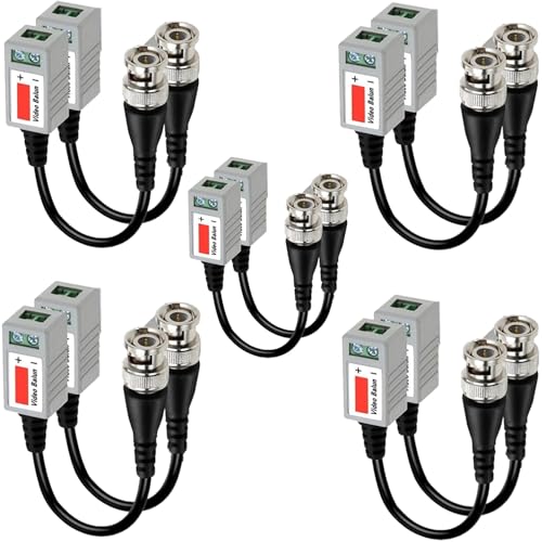 XIKKART Video Balun, Mini CCTV BNC Transceiver With Pigtail, Coax to UTP Cat6 Connector HD 720P 1080P, Video Passive Balun for HD-TVI/CVI/AHD/Analog/960H Camera (5 Pair) - Image 1