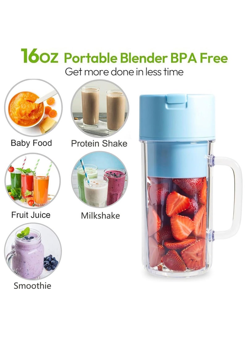 AUTOYSUR Personal Blender for Shakes and Smoothies, Portable Smoothie Blender with 10 Blades,Handle and Straw Lid - BPA Free,USB Rechargeable, Suitable for Travel, Home, Office, Gym (Blue)  - Image 4
