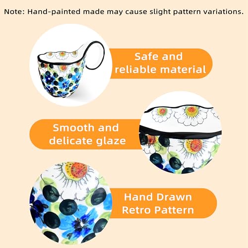 JUSONEY 18.6OZ Soup Bowls with Wide Handles,Handpainted Decorative Bowl,Soup Mug,Microwave Bowls,Ceramic Bowls perfect for Cereals,Soups,fruits,etc.(A) - Image 3