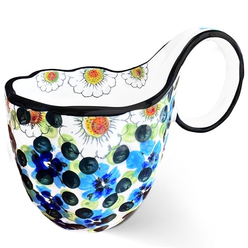 JUSONEY 18.6OZ Soup Bowls with Wide Handles,Handpainted Decorative Bowl,Soup Mug,Microwave Bowls,Ceramic Bowls perfect for Cereals,Soups,fruits,etc.(A) - Image 1