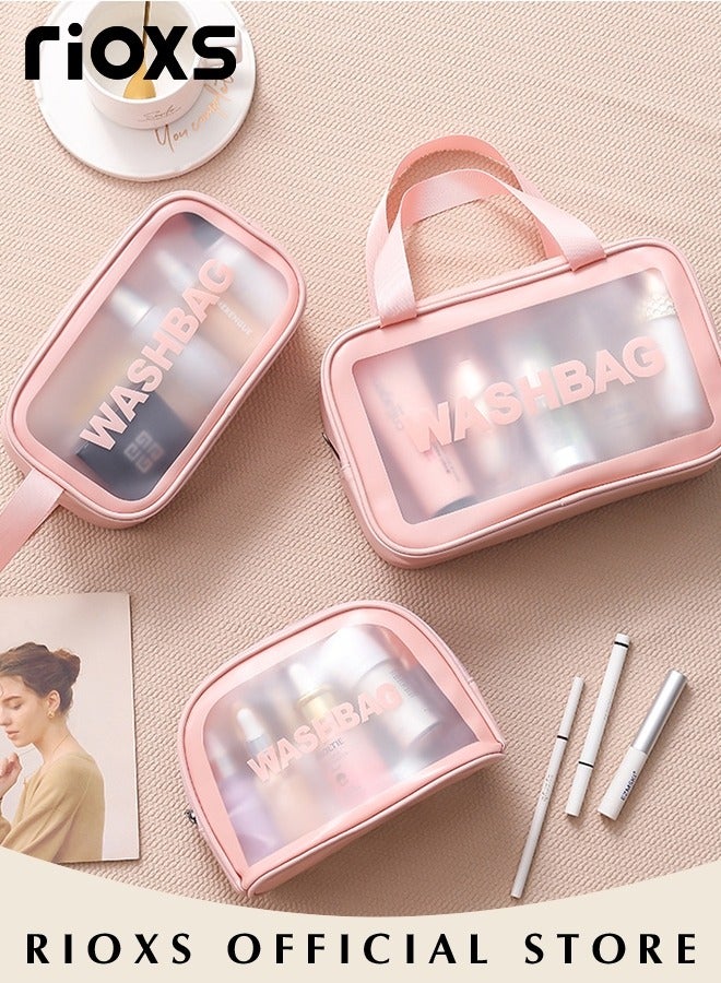 6Pcs Clear Cosmetic Bag Vinyl Air Travel Toiletry Bags Bulk, Water Resistant PVC Packing Cubes with Zipper Closure & Carry Handle for Women Baby Men, Make-up brush Case Beach Pool Spa Gym Bag for Bath