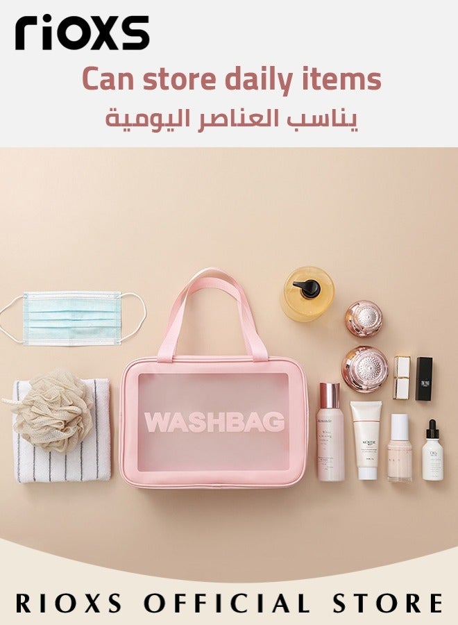 6Pcs Clear Cosmetic Bag Vinyl Air Travel Toiletry Bags Bulk, Water Resistant PVC Packing Cubes with Zipper Closure & Carry Handle for Women Baby Men, Make-up brush Case Beach Pool Spa Gym Bag for Bath