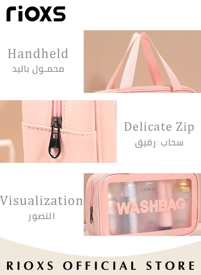 6Pcs Clear Cosmetic Bag Vinyl Air Travel Toiletry Bags Bulk, Water Resistant PVC Packing Cubes with Zipper Closure & Carry Handle for Women Baby Men, Make-up brush Case Beach Pool Spa Gym Bag for Bath