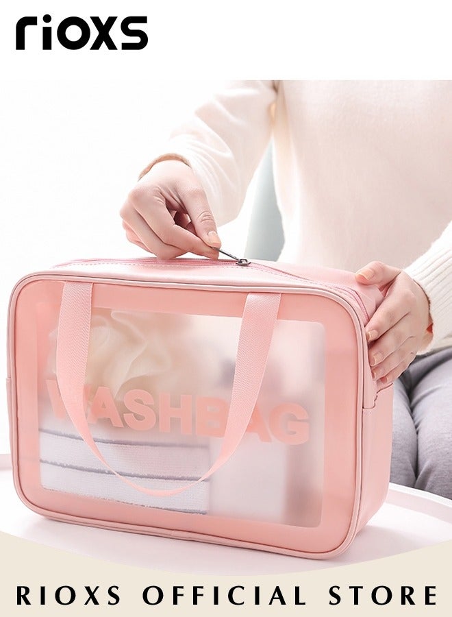 6Pcs Clear Cosmetic Bag Vinyl Air Travel Toiletry Bags Bulk, Water Resistant PVC Packing Cubes with Zipper Closure & Carry Handle for Women Baby Men, Make-up brush Case Beach Pool Spa Gym Bag for Bath