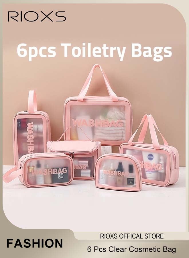 6Pcs Clear Cosmetic Bag Vinyl Air Travel Toiletry Bags Bulk, Water Resistant PVC Packing Cubes with Zipper Closure & Carry Handle for Women Baby Men, Make-up brush Case Beach Pool Spa Gym Bag for Bath