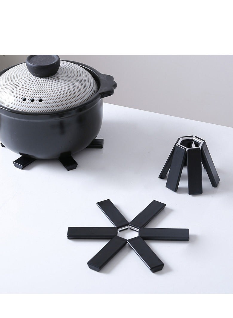 شو وو Folding Heat Insulation Pad, 3 PCS Non-Slip Heat-Insulating Placemat, Expandable Foldable Trivet Mats for Household Kitchen Restaurant Gadgets, Outdoor Dinner(Black) - Image 1