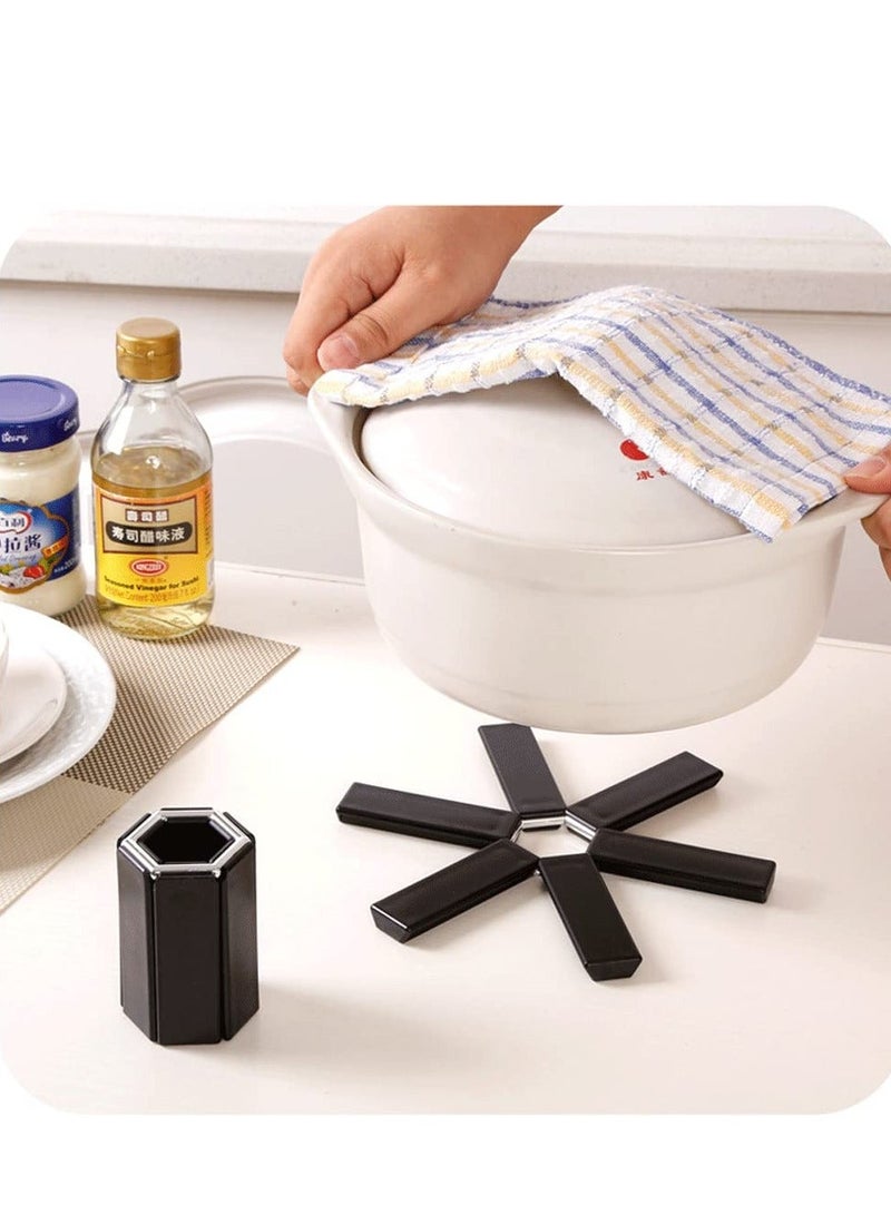 شو وو Folding Heat Insulation Pad, 3 PCS Non-Slip Heat-Insulating Placemat, Expandable Foldable Trivet Mats for Household Kitchen Restaurant Gadgets, Outdoor Dinner(Black) - Image 2