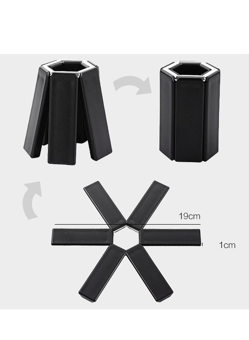 شو وو Folding Heat Insulation Pad, 3 PCS Non-Slip Heat-Insulating Placemat, Expandable Foldable Trivet Mats for Household Kitchen Restaurant Gadgets, Outdoor Dinner(Black) - Image 3
