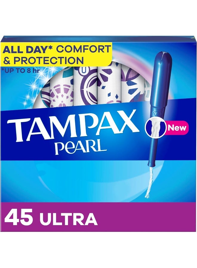Tampax تامباكس بيرل تامبون، مع حافة ليك غارد، امتصاص فائق، بدون رائحة، 45 قطعة (قد يختلف التعبئة) - Image 1