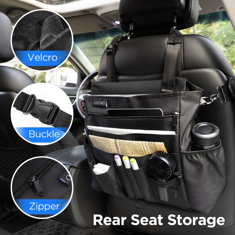LUCMO Car Seat Organizer with Tablet and Laptop Compartment, Multiple Pockets Truck Front Seat and Backseat Organizer, Portable Large Capacity Office Bag with Adjustable Strap and Hardened Buckles - Image 4