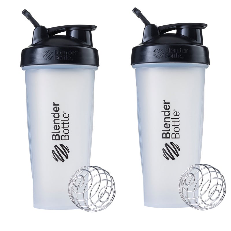 BlenderBottle زجاجة خلط بلندر بوتل كلاسيك مثالية لمخفوقات البروتين وما قبل التمرين، 28 أونصة، شفافة/سوداء (عبوة من 2) - Image 1