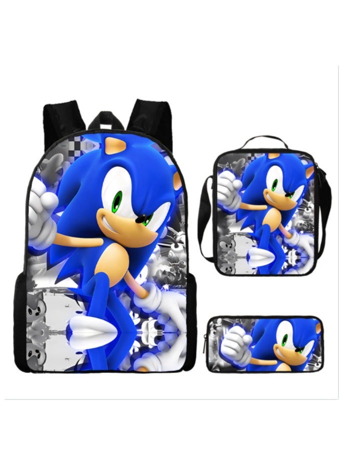 Sonic Primary School Backpack Cartoon Anime Backpack Messenger Bag Pencil Case Three-Piece Set 29*16*42cm