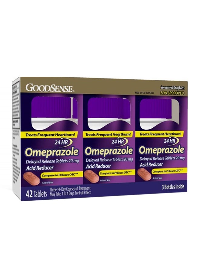 GOODSENSE - Omeprazole Delayed Release Tablets 20 Mg Stomach Acid Reducer For Frequent Heartburn Treatment 14 Count Pack Of 3 - Image 1