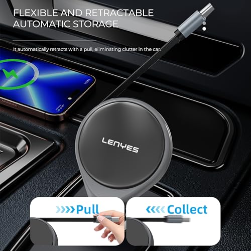 Lenyes CA820 60W Car Charger | Dual Output with 80cm Retractable Type-C Cable | 30W PD Fast Charging | 2-in-1 Adapter for Type-C Devices | Compact Car Accessory (Gray) - Image 4