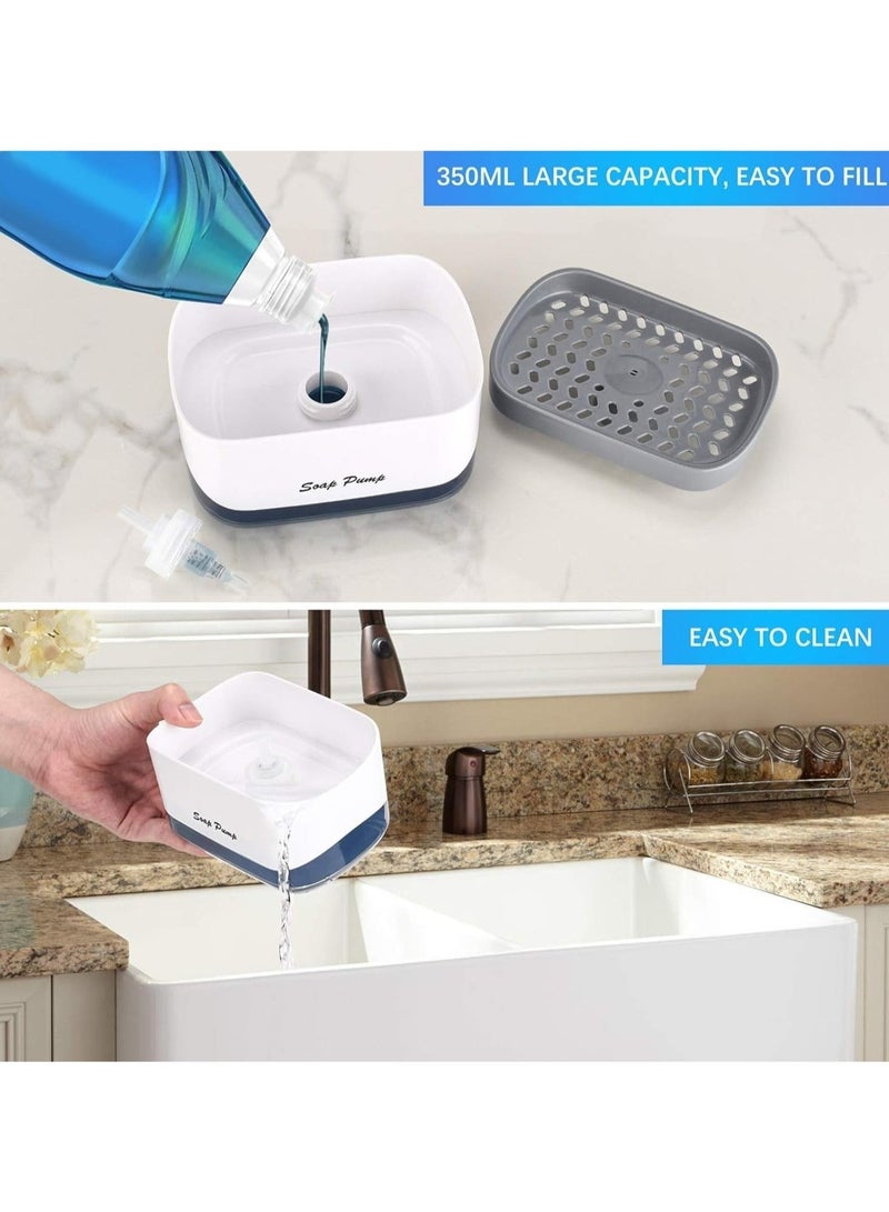 هياس موزع صابون أطباق المطبخ مع حامل إسفنجة، مضخة صابون 2 في 1 مع إسفنجة، موزع صابون اليد السائل لغسل الأطباق للحمام والمطبخ - تتضمن الإسفنجة | 350 مل - Image 3
