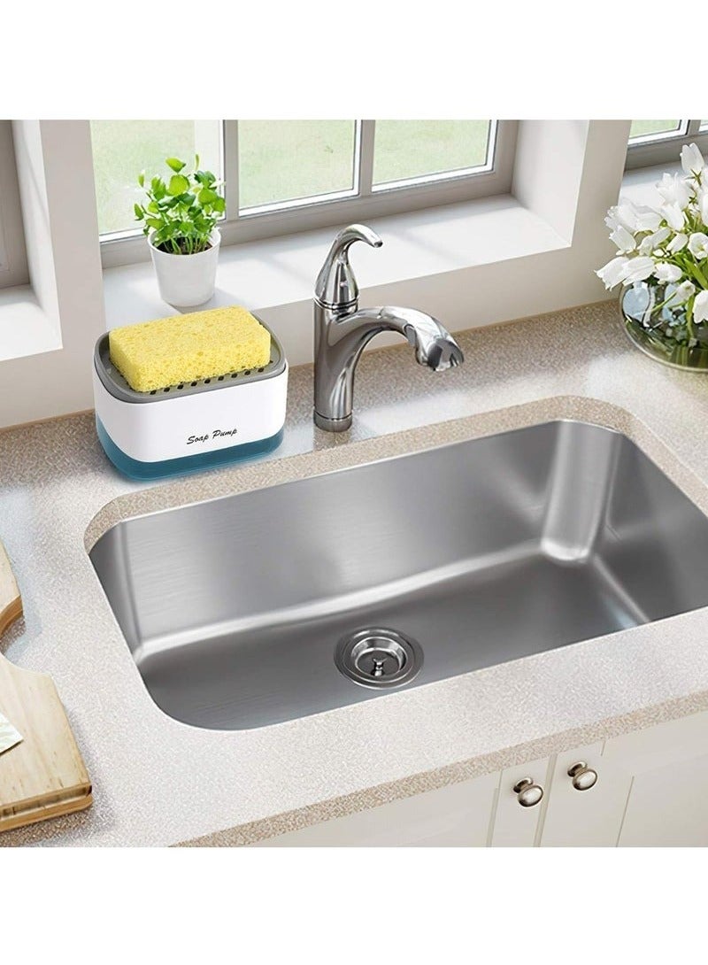 هياس موزع صابون أطباق المطبخ مع حامل إسفنجة، مضخة صابون 2 في 1 مع إسفنجة، موزع صابون اليد السائل لغسل الأطباق للحمام والمطبخ - تتضمن الإسفنجة | 350 مل - Image 4