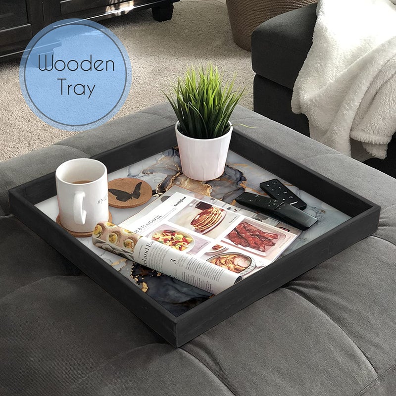 Paper Plane Design Decorative Wooden Serving Tray 12 inch Square Trays (Black_82) - Image 5