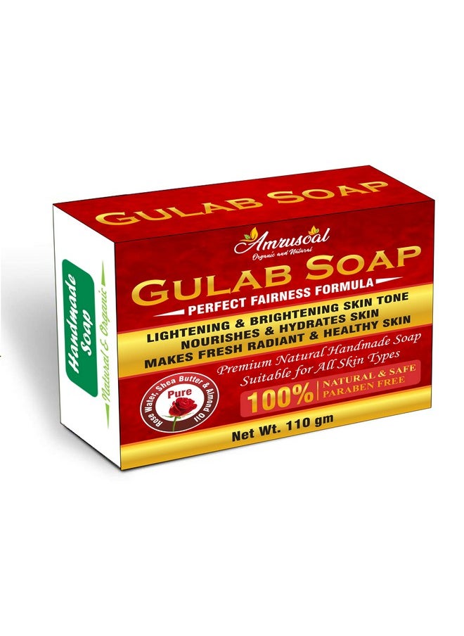 AMRUSOAL - Gulab Soap | Rose Soap Natural Handmade Bathing Soap | Skin Whitening Soap | Lightening & Brightening Skin Tone | Nourishes & Hydrates Skin - 110 Grams - Image 1