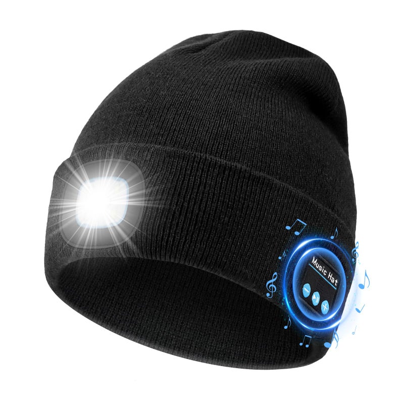 MUSIC LED Beanie Hat with Bluetooth, Rechargeable Hat with 3-Mode Headlamp & Hands-Free Calling,Warm Knit Cap for Men and Women, Ideal for Outdoor Night Activities - Image 1