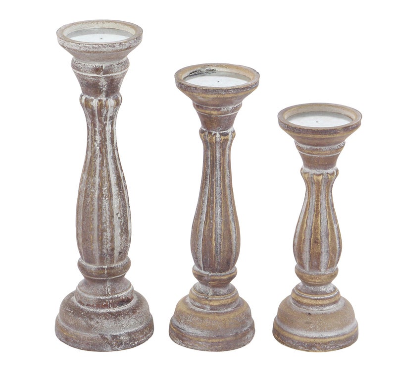 Deco 79 Wooden Decorative Candle Holder Candle Stand, Set of 3 Candlestick Holder 15", 13", 11"H, Brown - Image 4