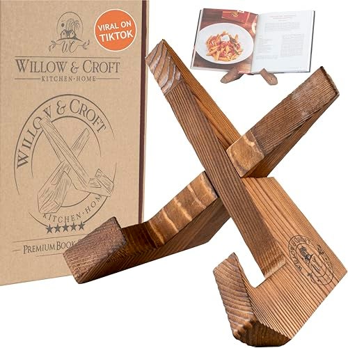 Willow & Croft Recipe Holder. Cookbook Stand. Rustic Farmhouse Plate Display Stand, Photo Picture Frame Display, Cookbook Holder, Recipe Book Holder. Distressed Cook Book Stand for Kitchen Counter. - Image 1