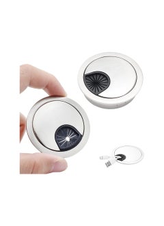 KASTWAVE Desk Cable Grommet 60mm 2Pcs Metal Cable Hole Cover Table Grommet Computer Cable Pass Tidies Desk Caps Surface Port Hole Covers Wire Organizers for Desk Office Port Hole Covers Brushed Chrome  - Image 1