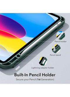 Captaintech Case for iPad 10th Generation 10.9 Inch 2022 Built-in Pencil Holder Flexible Back Cover, Trifold Stand, Auto Sleep Wake Rebound Series Green  - Image 3