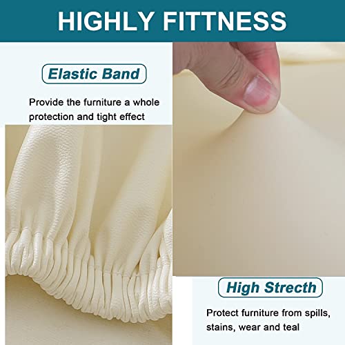 HFCNMY Stool Covers Rectangle, Stretch Waterproof PU Rectangle Bar Stool Covers Vanity Stool Cover Washable Counter Stool Covers Saddle Seat Cover with Elastic Bands(4 Pack,Beige) - Image 4