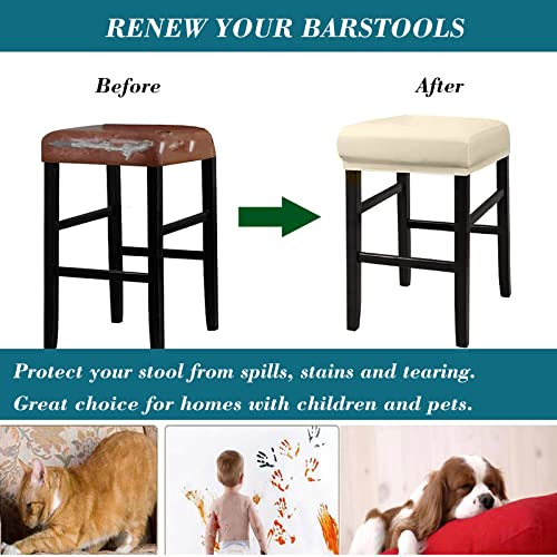 HFCNMY Stool Covers Rectangle, Stretch Waterproof PU Rectangle Bar Stool Covers Vanity Stool Cover Washable Counter Stool Covers Saddle Seat Cover with Elastic Bands(4 Pack,Beige) - Image 5
