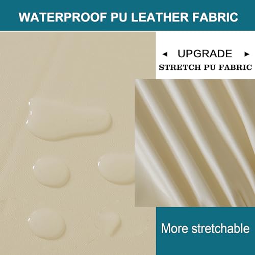 HFCNMY Stool Covers Rectangle, Stretch Waterproof PU Rectangle Bar Stool Covers Vanity Stool Cover Washable Counter Stool Covers Saddle Seat Cover with Elastic Bands(4 Pack,Beige) - Image 3