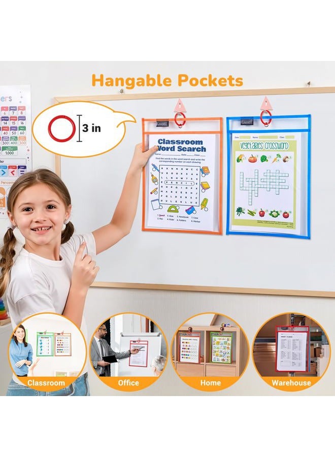 Gamenote Dry Erase Pockets 30 Pack with Rings - Oversized Reusable Plastic Sleeves Shop Ticket Holders Sheet Protectors Teacher Supplies for Classroom Organization (Colorful) - Image 5