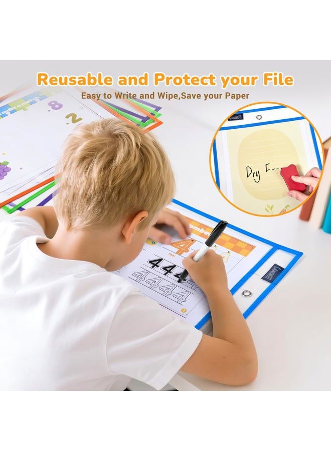 Gamenote Dry Erase Pockets 30 Pack with Rings - Oversized Reusable Plastic Sleeves Shop Ticket Holders Sheet Protectors Teacher Supplies for Classroom Organization (Colorful) - Image 3