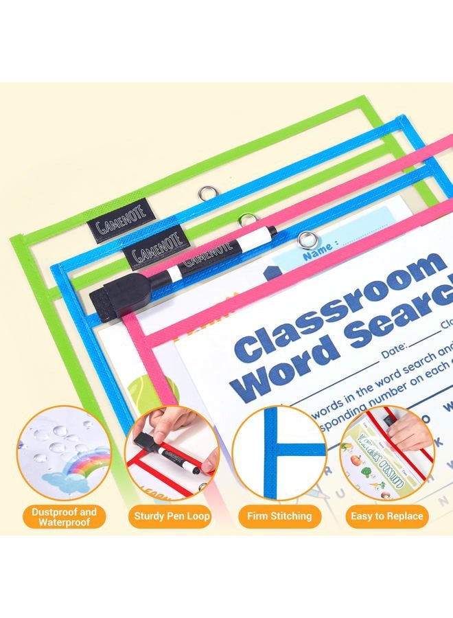 Gamenote Dry Erase Pockets 30 Pack with Rings - Oversized Reusable Plastic Sleeves Shop Ticket Holders Sheet Protectors Teacher Supplies for Classroom Organization (Colorful) - Image 2