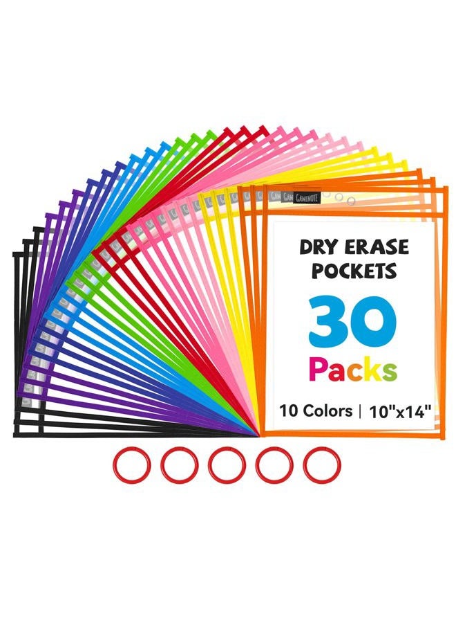 Gamenote Dry Erase Pockets 30 Pack with Rings - Oversized Reusable Plastic Sleeves Shop Ticket Holders Sheet Protectors Teacher Supplies for Classroom Organization (Colorful) - Image 1