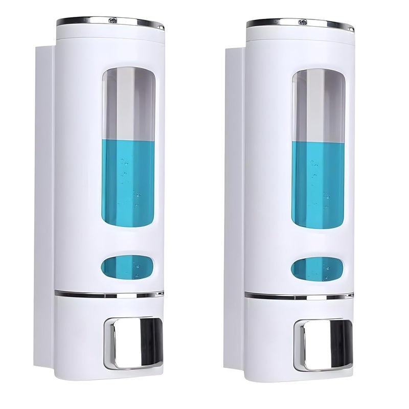 METWIN ABS Plastic Wall Mounted Soap Shampoo Conditioner Hand Wash Gel Dispenser Liquid Soap Sanitizer Dispenser for Bathroom Basin Kitchen Sink 400 ML White Pack of 2 - Image 1