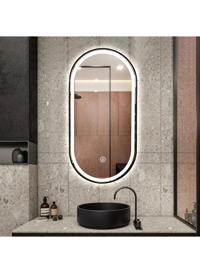 Decorhills Decor Led Oval Bathroom Mirror, 70x100cm, Matt Black Aluminium Frame, Touch Switch, Triple Color Temperature, Wall Mounted - Image 1