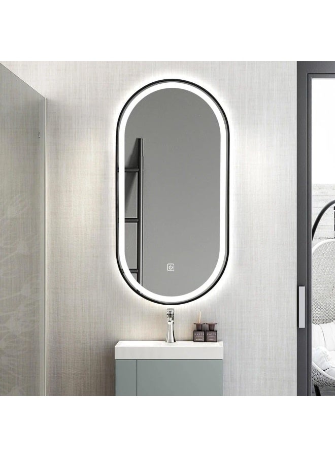 Decorhills Decor Led Oval Bathroom Mirror, 70x100cm, Matt Black Aluminium Frame, Touch Switch, Triple Color Temperature, Wall Mounted - Image 2