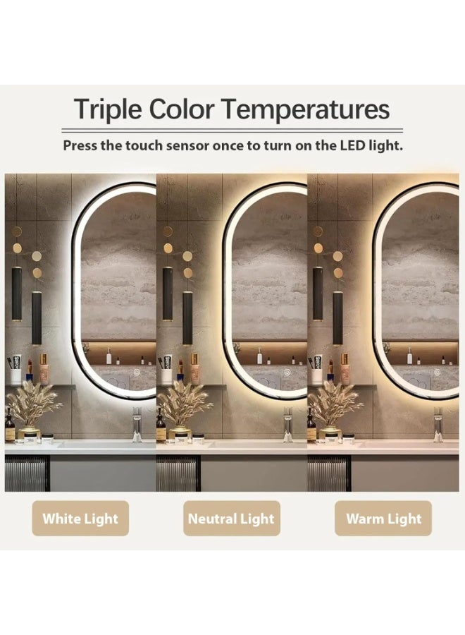 Decorhills Decor Led Oval Bathroom Mirror, 70x100cm, Matt Black Aluminium Frame, Touch Switch, Triple Color Temperature, Wall Mounted - Image 3