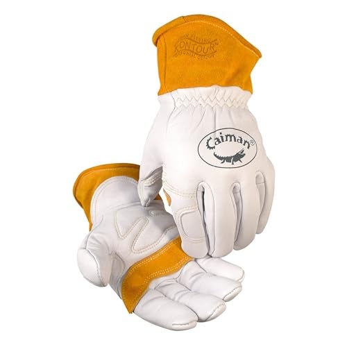Caiman Premium Goat Grain TIG/MIG Welding Gloves with Wool Insulated Back, Scalloped Cuff, Boarhide Palm, Unlined, Reinforced Thumb, Kevlar, Kontour Design, White/Gold, Large (1871-5) - Image 1