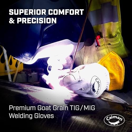 Caiman Premium Goat Grain TIG/MIG Welding Gloves with Wool Insulated Back, Scalloped Cuff, Boarhide Palm, Unlined, Reinforced Thumb, Kevlar, Kontour Design, White/Gold, Large (1871-5) - Image 2