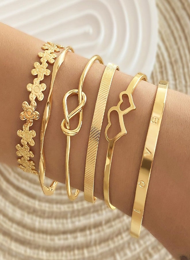 IFKM Gold Bangle Bracelets For Women Girls, 14k Gold Plated Multi Layer Stackable Cuff Bracelet Set, Elegance Charms Non Tarnish Minimalist Textured Boho Jewelry for Women - Image 3
