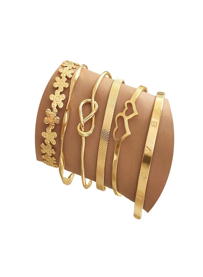 IFKM Gold Bangle Bracelets For Women Girls, 14k Gold Plated Multi Layer Stackable Cuff Bracelet Set, Elegance Charms Non Tarnish Minimalist Textured Boho Jewelry for Women - Image 1