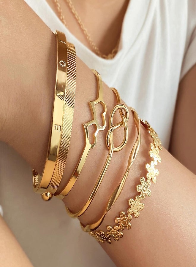 IFKM Gold Bangle Bracelets For Women Girls, 14k Gold Plated Multi Layer Stackable Cuff Bracelet Set, Elegance Charms Non Tarnish Minimalist Textured Boho Jewelry for Women - Image 2