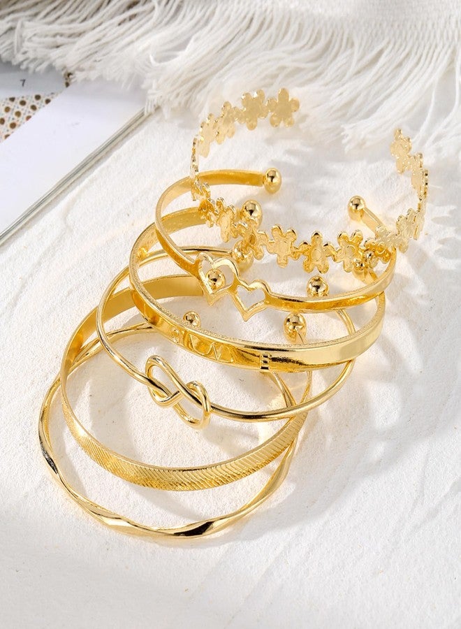 IFKM Gold Bangle Bracelets For Women Girls, 14k Gold Plated Multi Layer Stackable Cuff Bracelet Set, Elegance Charms Non Tarnish Minimalist Textured Boho Jewelry for Women - Image 5